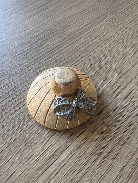 Accessories - Vintage Ultra Craft Gold-Tone Hat Brooch with Silver Bow Accent
